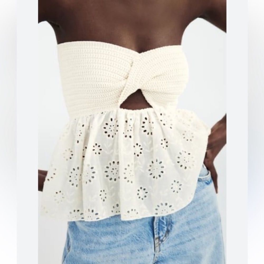ZARA CREAM CROCHET TOP - Picture 3 of 6